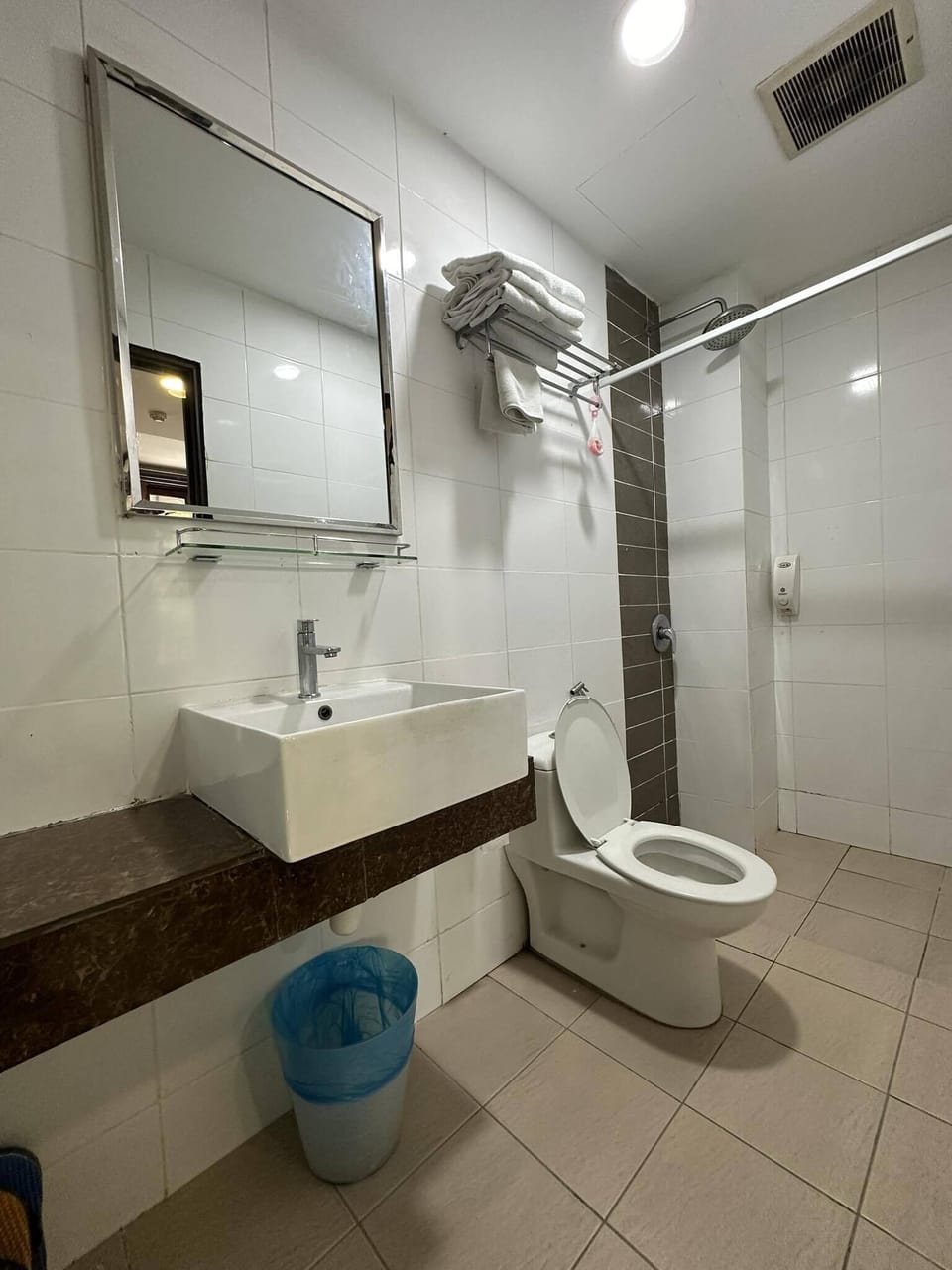 Shower, free toiletries, hair dryer, towels