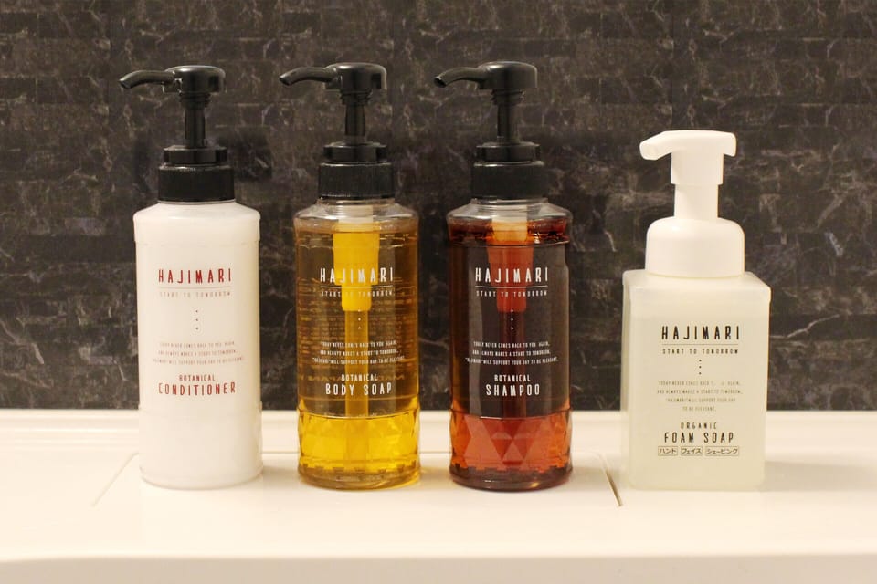 Combined shower/tub, free toiletries, hair dryer, slippers
