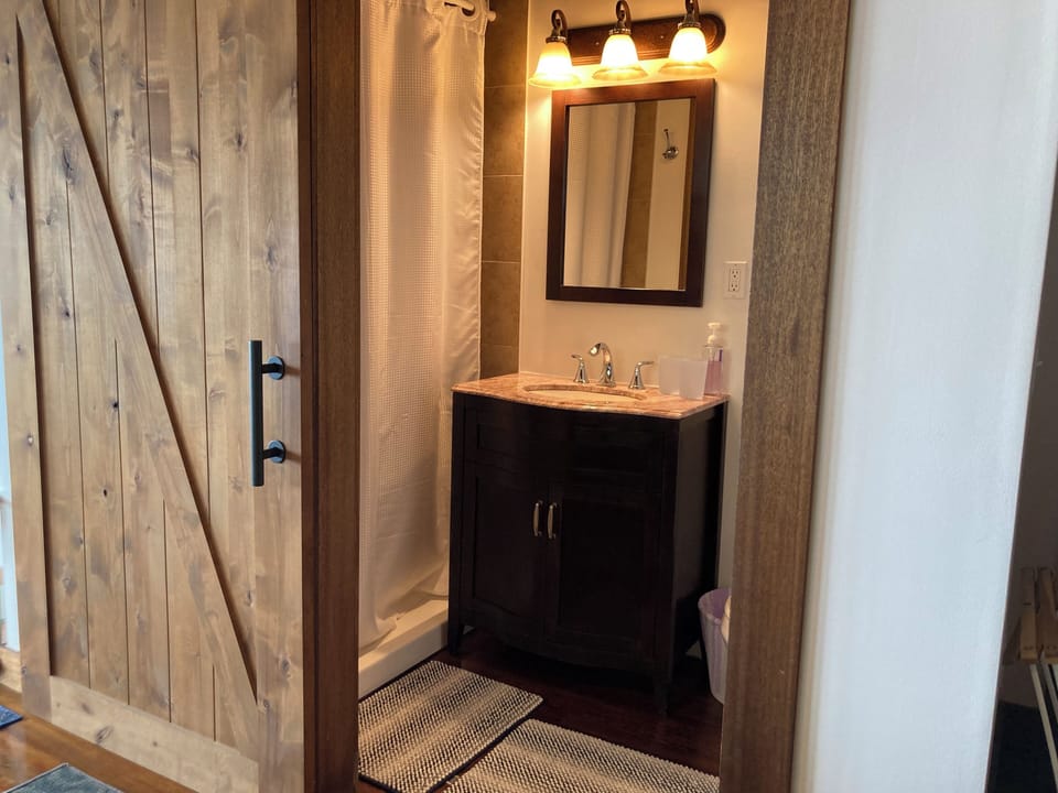 Shower, free toiletries, hair dryer, towels