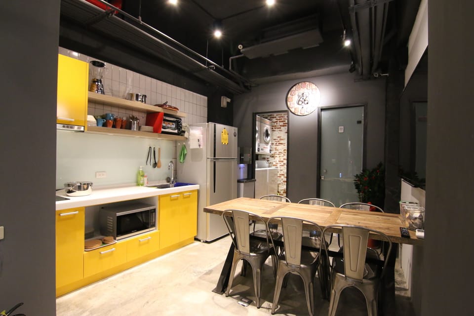 Mini-fridge, microwave, cookware/dishes/utensils