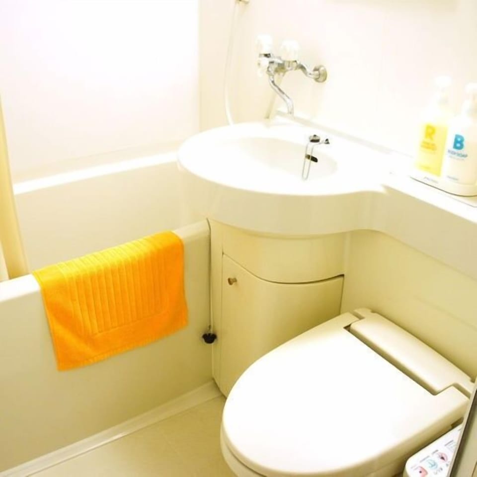 Combined shower/tub, deep soaking tub, free toiletries, hair dryer