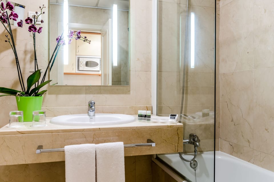 Bathtub, eco-friendly toiletries, hair dryer, bidet