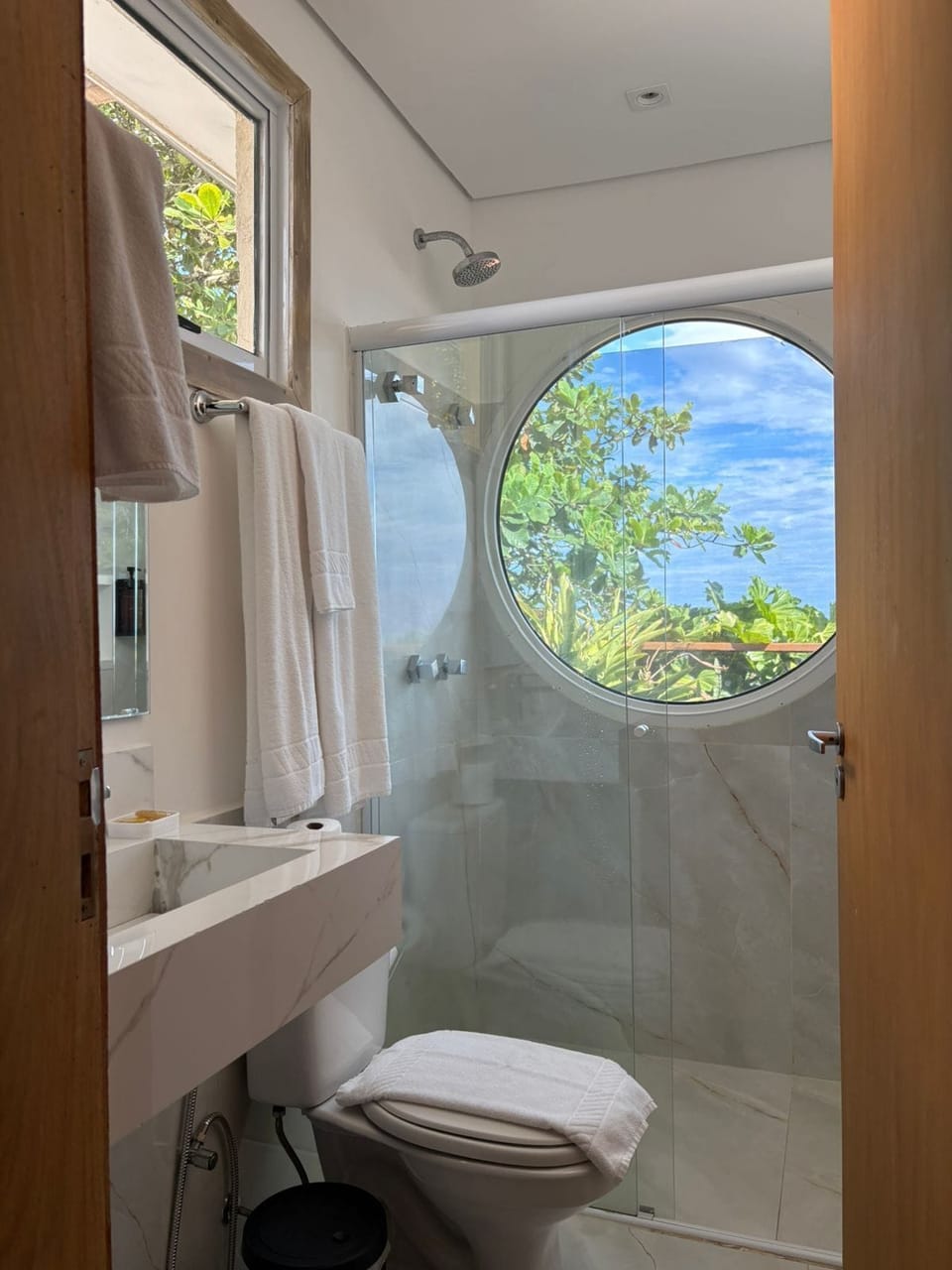 Exclusive Room, Patio, Sea View | Bathroom | Shower, hair dryer (on request), towels