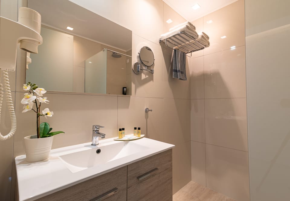 Deluxe Studio, City View (Without Balcony) | Bathroom | Eco-friendly toiletries, hair dryer, bathrobes, slippers