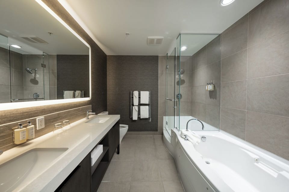 The Townview Suite | Bathroom | Designer toiletries, hair dryer, bathrobes, slippers