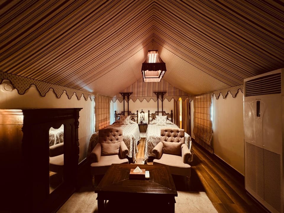 Vintage Pool Side Tent | Minibar, in-room safe, desk, laptop workspace