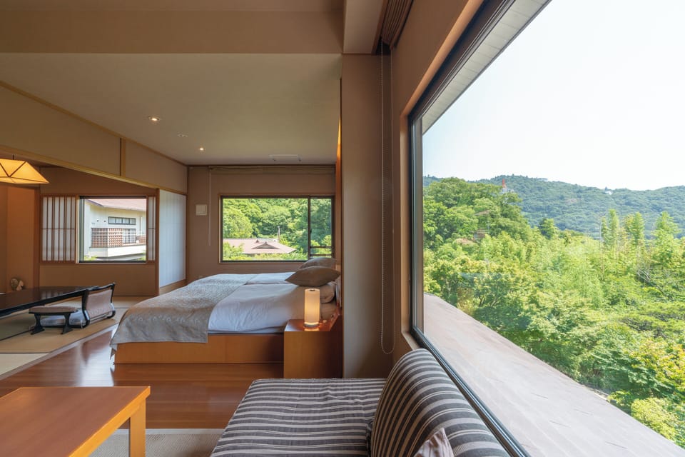 Japanese Western Style Corner Suite Room with Semi Open-air bath, Garden view (Second floor) | Premium bedding, down comforters, in-room safe, desk