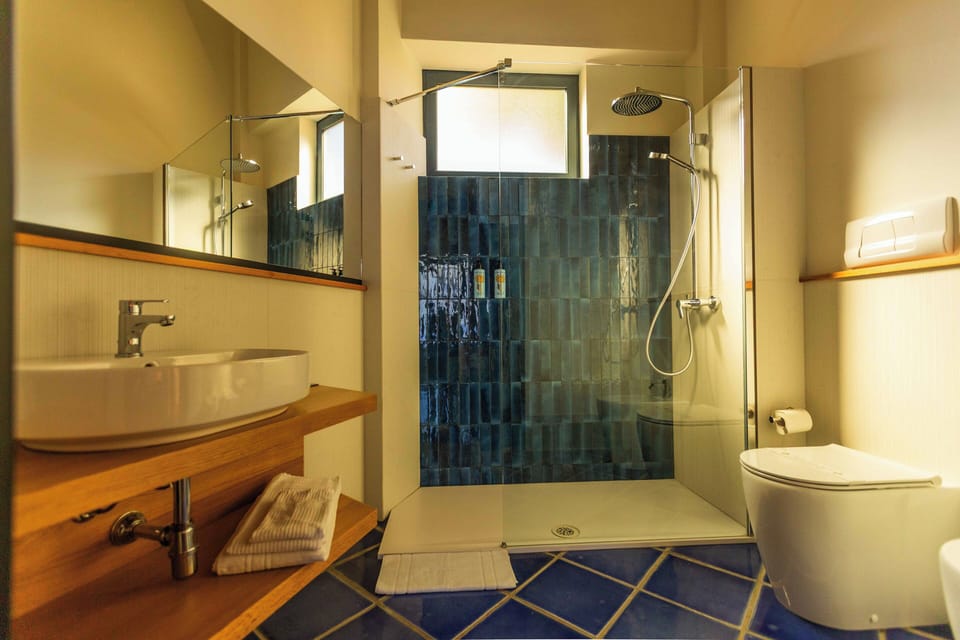 Combined shower/tub, free toiletries, hair dryer, towels