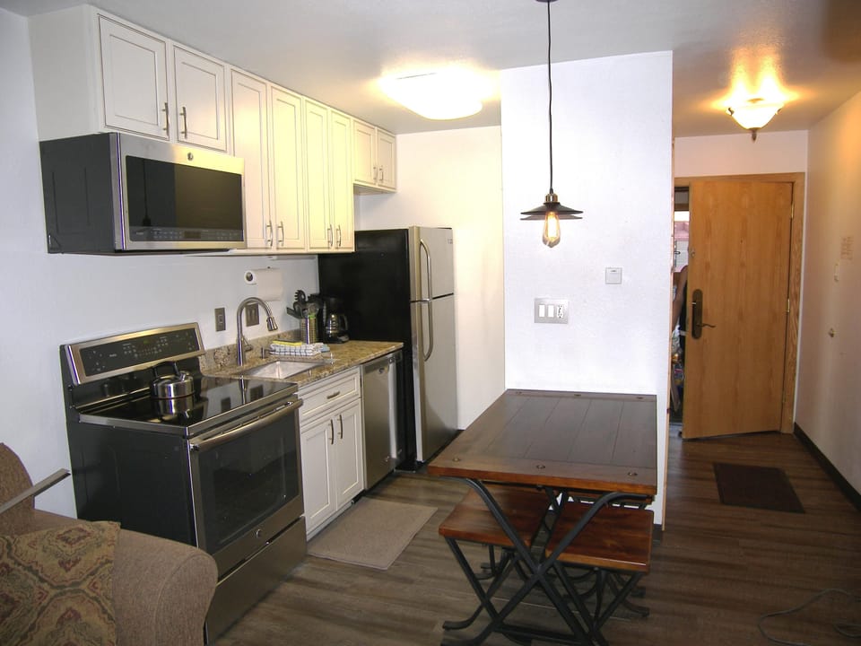 Condo, Multiple Beds (Copper Junction Studio Loft CJJD) | Private kitchen | Coffee/tea maker, full-size fridge, microwave, oven