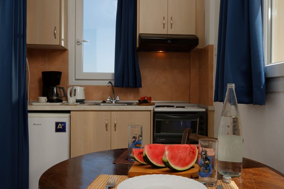 Fridge, oven, stovetop, coffee/tea maker