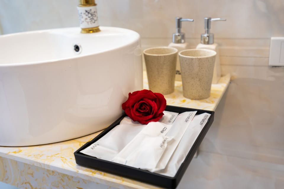 Shower, free toiletries, hair dryer, slippers