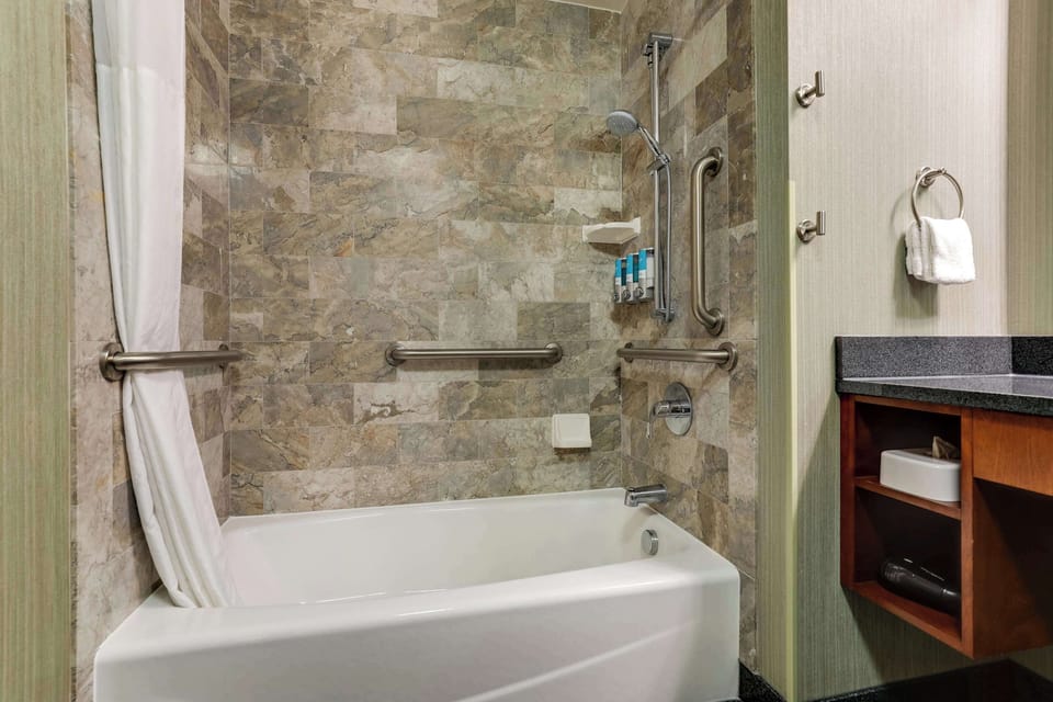 Free toiletries, hair dryer, towels