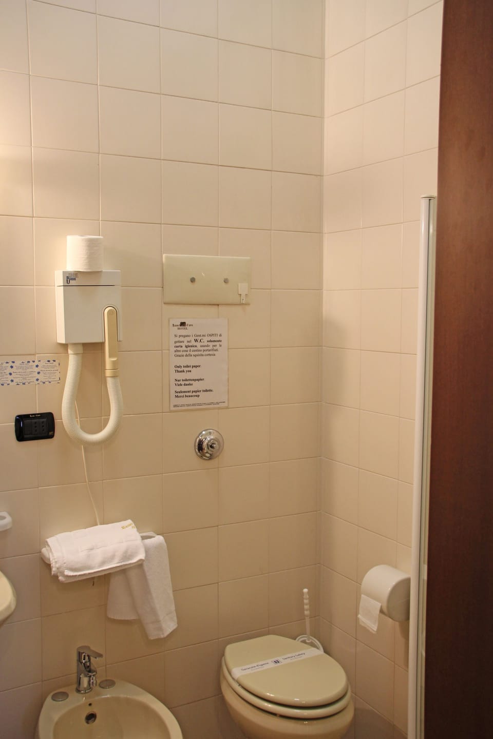 Hair dryer, bidet, towels