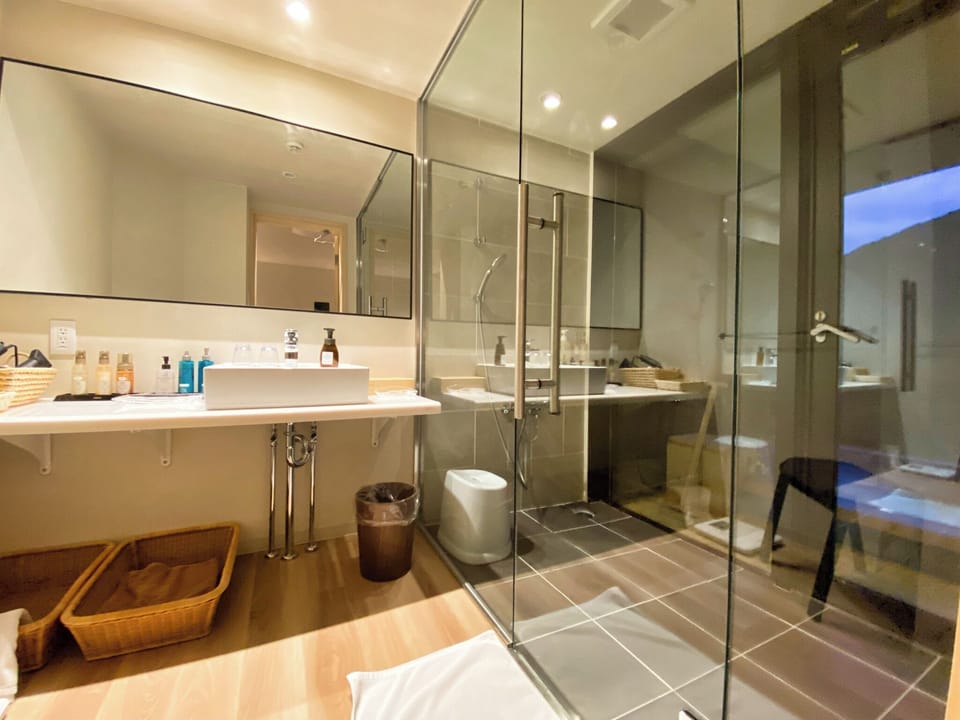 Free toiletries, hair dryer, slippers, electronic bidet