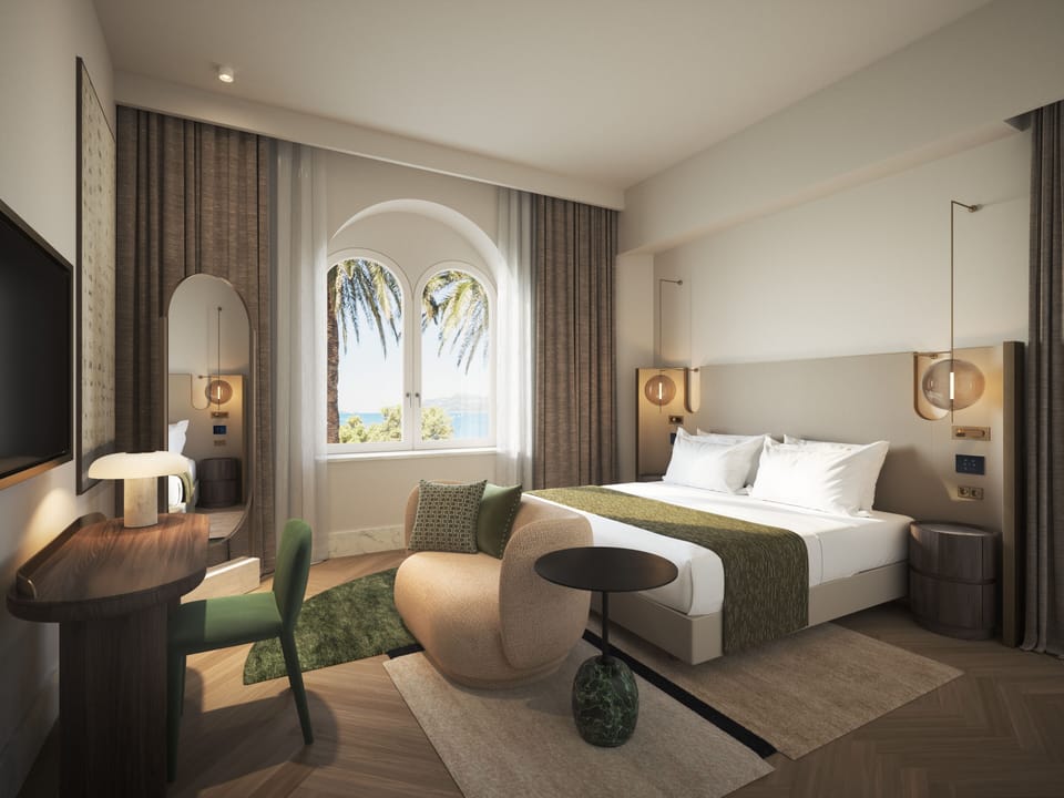 Superior double room, seaside | Premium bedding, minibar, in-room safe, laptop workspace