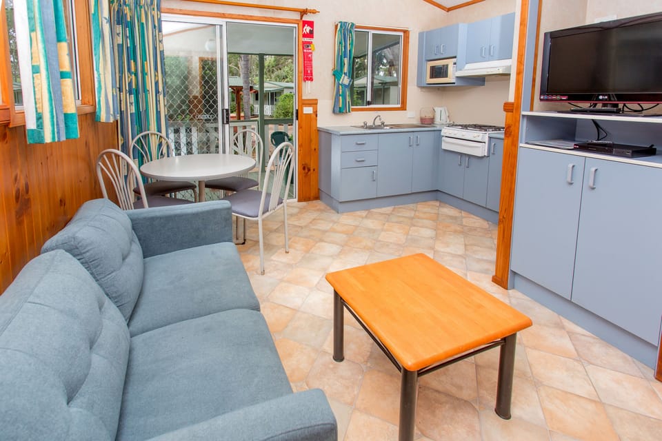 Small Family Cabin - 1 Queen, 1 Bunk and 1 Single | Living area | TV