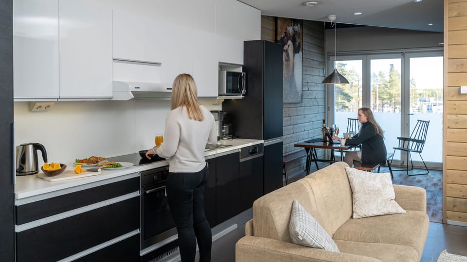 Full-size fridge, microwave, oven, stovetop