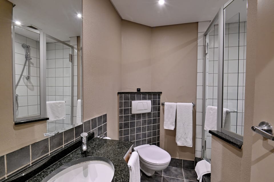Shower, free toiletries, hair dryer, bidet