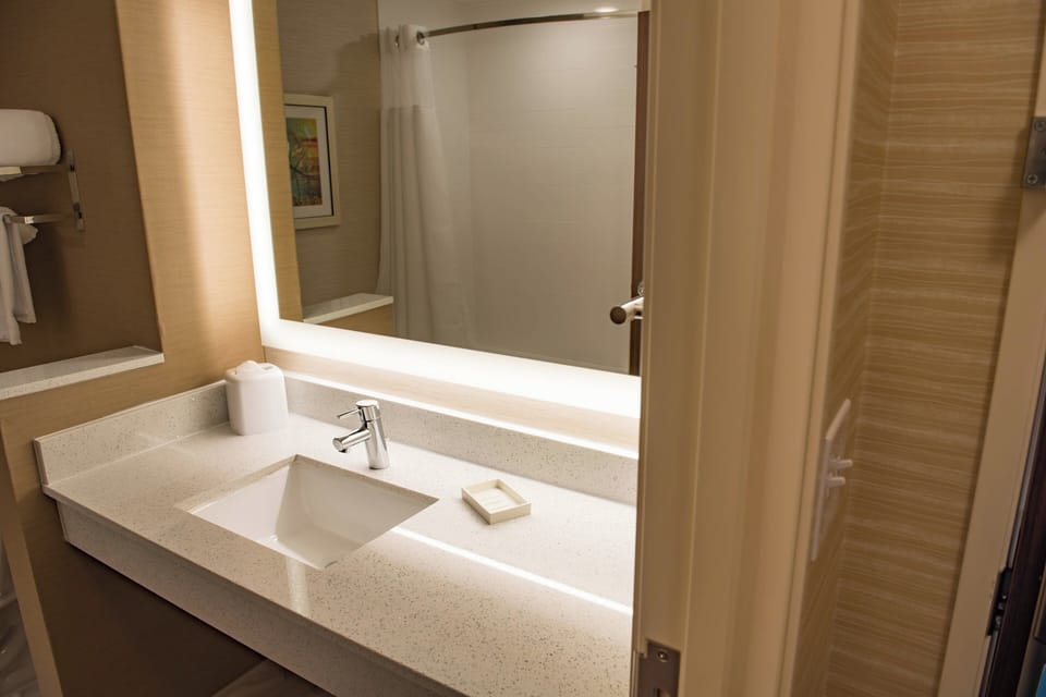 Eco-friendly toiletries, hair dryer, towels, soap