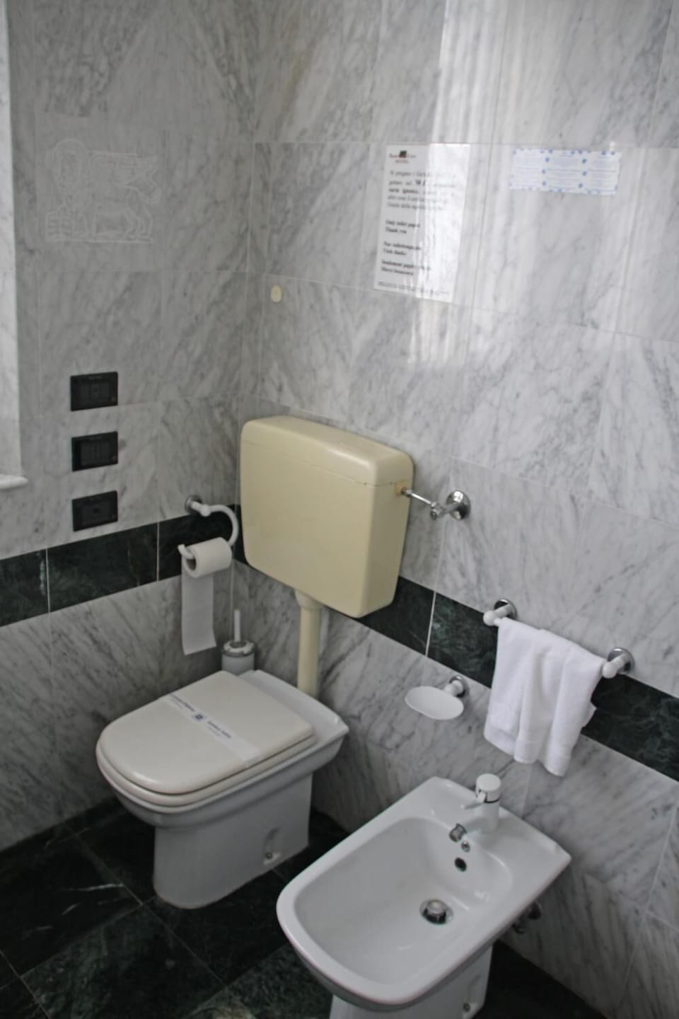 Hair dryer, bidet, towels