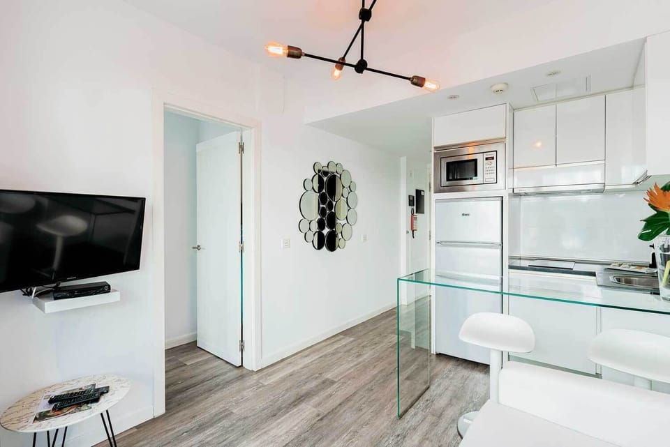 Full-size fridge, microwave, stovetop, espresso maker
