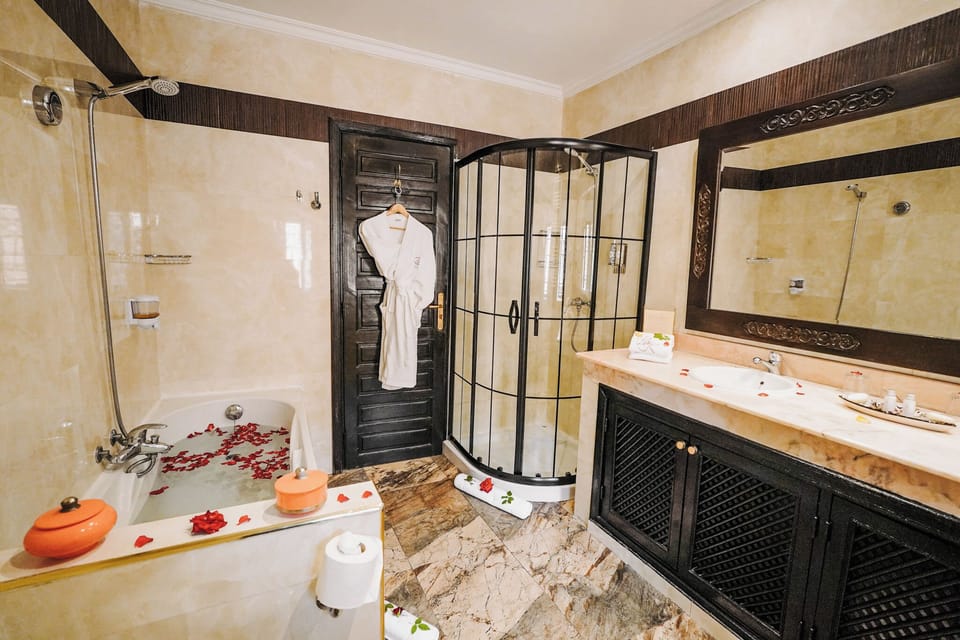 Suite | Bathroom | Free toiletries, hair dryer, bathrobes, towels