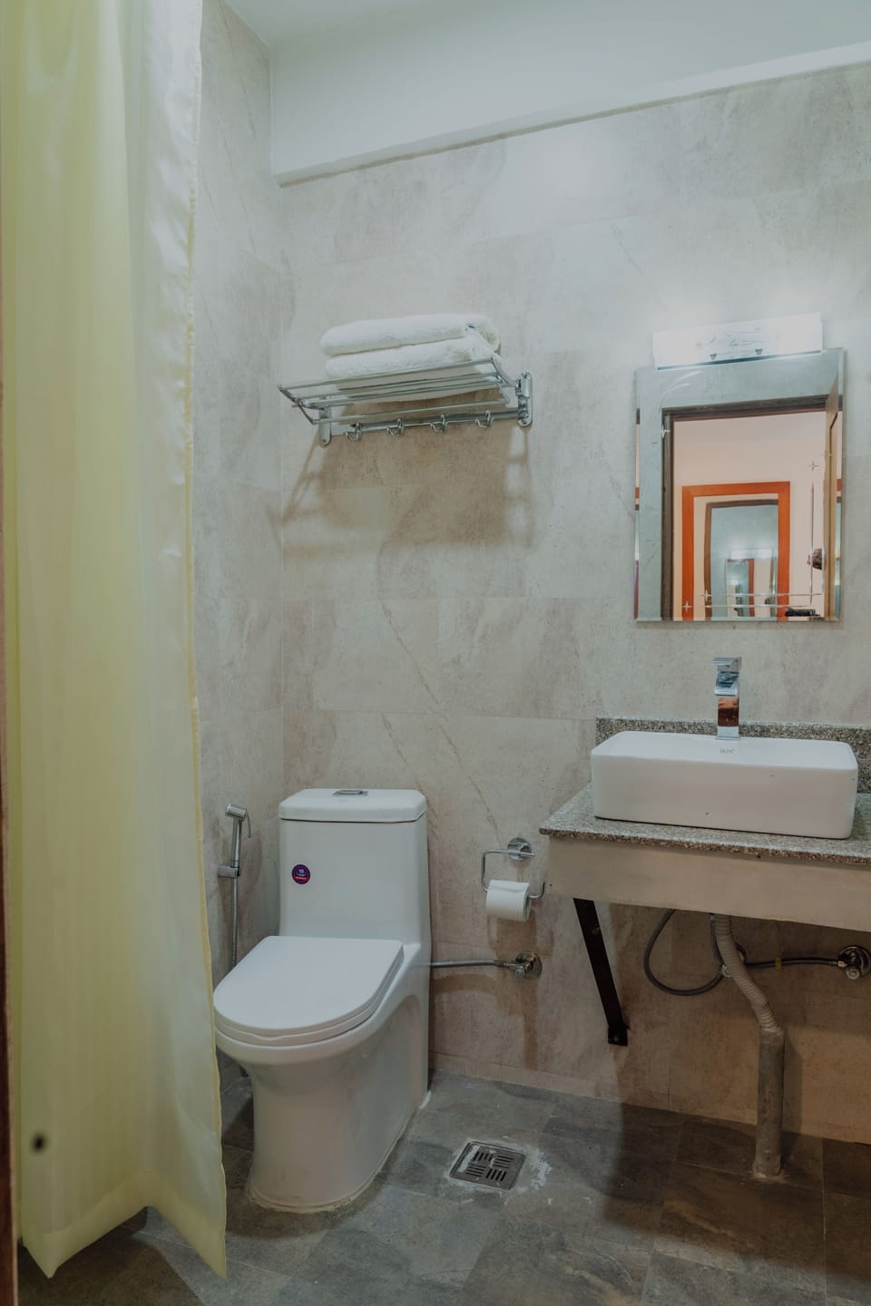 Shower, free toiletries, hair dryer, slippers