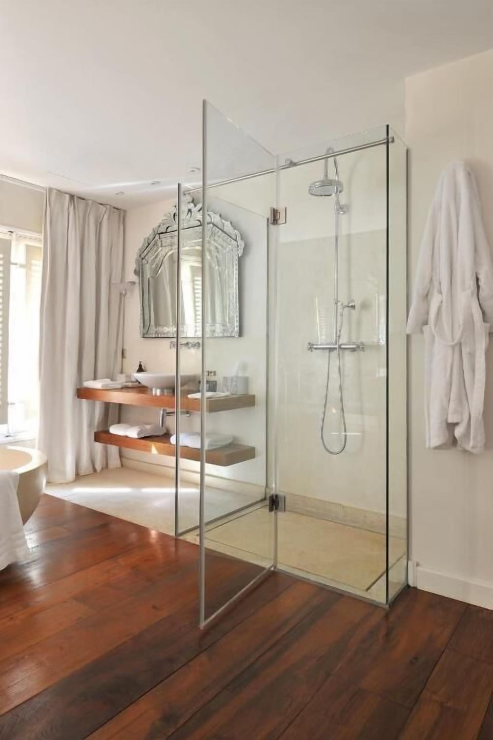 Shower, free toiletries, hair dryer, bathrobes