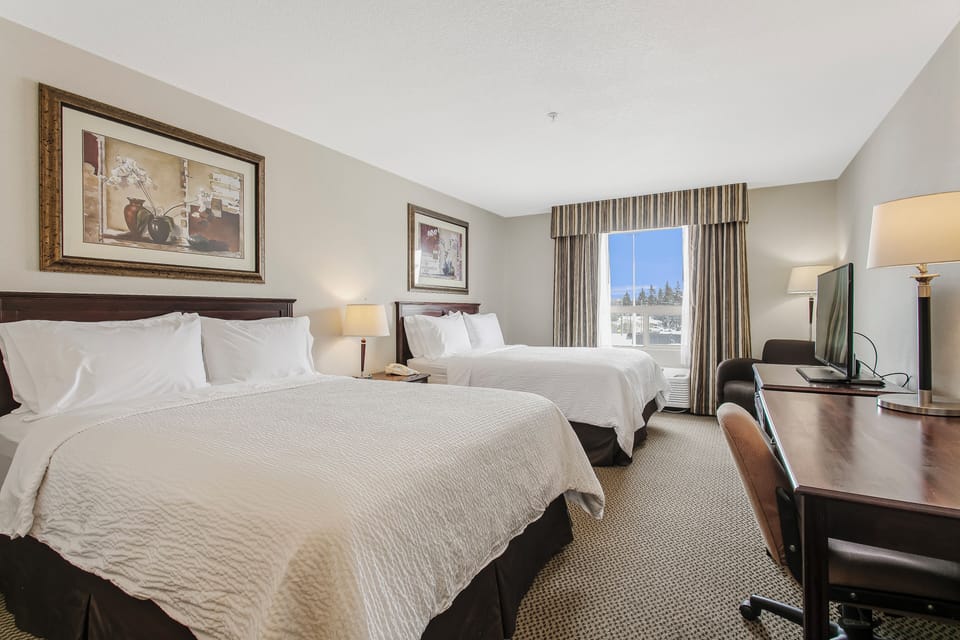 Standard Room, 2 Queen Beds | Desk, laptop workspace, blackout drapes, iron/ironing board