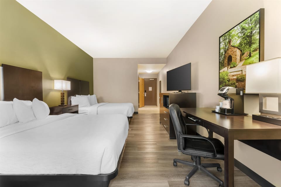 Standard Room, 2 Queen Beds, Accessible, Non Smoking (Refrigerator & Microwave) | In-room safe, desk, laptop workspace, blackout drapes