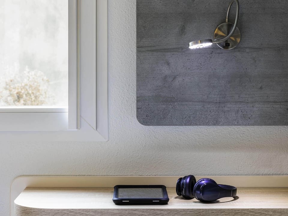 Desk, blackout drapes, soundproofing, iron/ironing board