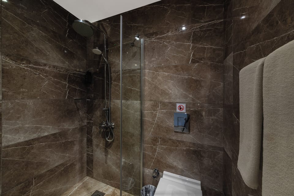 Shower, free toiletries, hair dryer, slippers