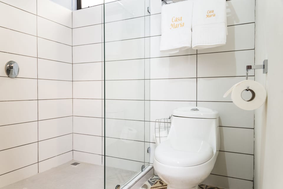 Double Room, 2 Queen Beds, Terrace | Bathroom | Shower, rainfall showerhead, free toiletries, towels