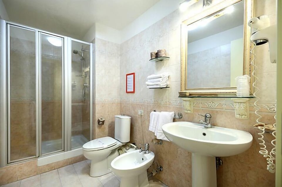 Double Room | Bathroom | Shower, hair dryer, slippers, bidet