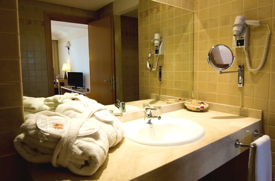 Free toiletries, hair dryer, bidet, towels