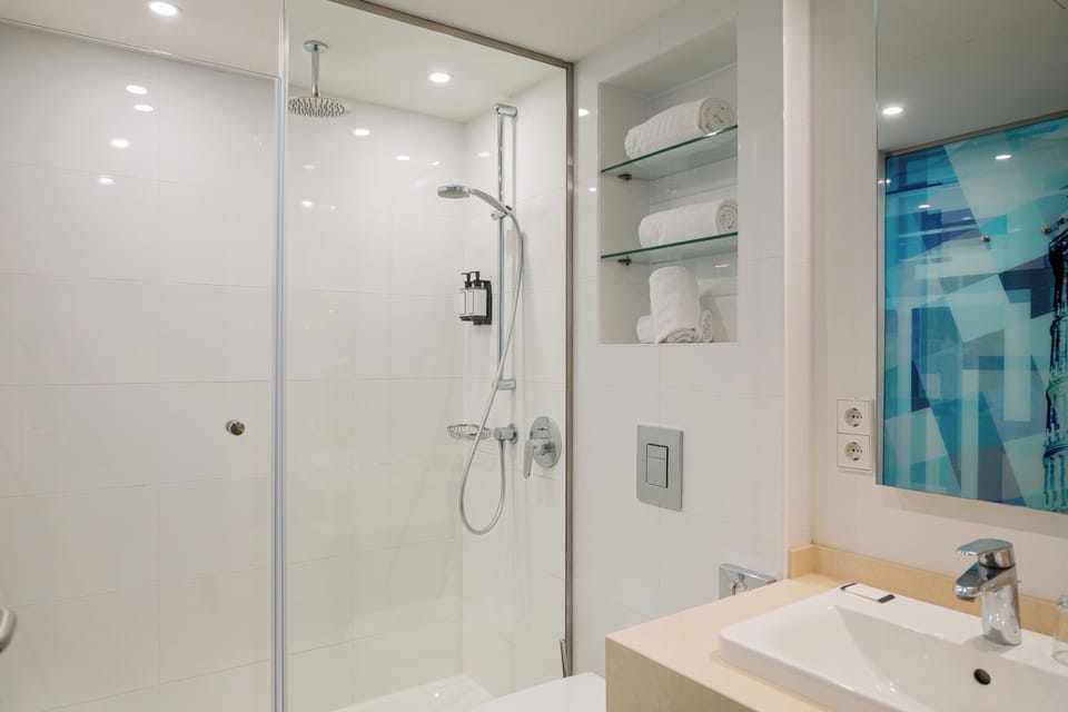 Suite | Bathroom | Shower, free toiletries, hair dryer, towels