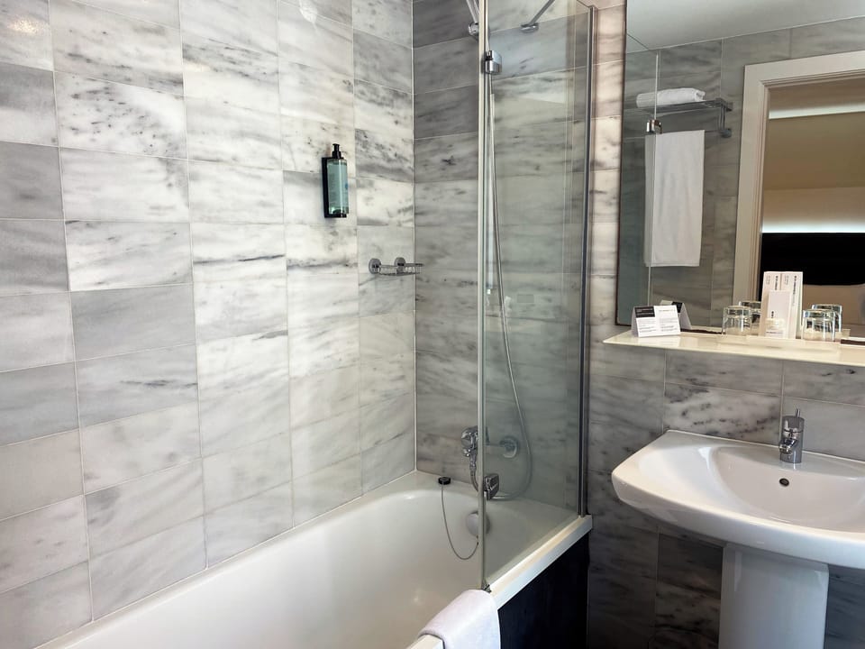 Hair dryer, soap, shampoo, toilet paper