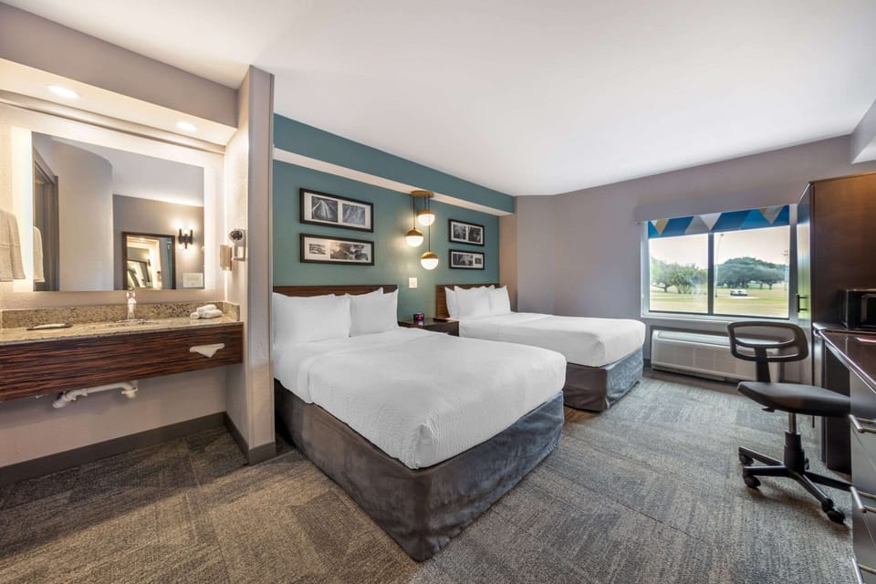 Standard Room, 2 Double Beds, Non Smoking | In-room safe, desk, laptop workspace, iron/ironing board