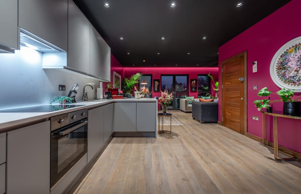 Hux Penthouse | Private kitchen | Dishwasher, coffee/tea maker, cookware/dishes/utensils, kitchen islands