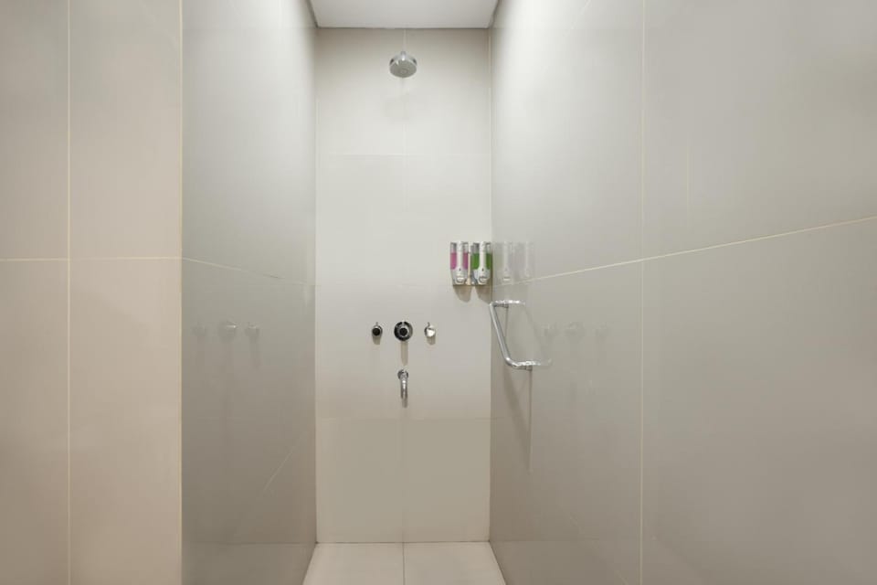 Shower, free toiletries, slippers, towels