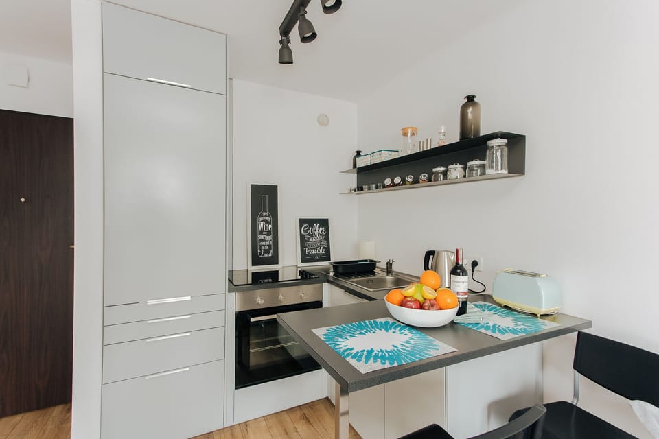 Apartment | Private kitchen | Fridge, stovetop, coffee/tea maker, electric kettle