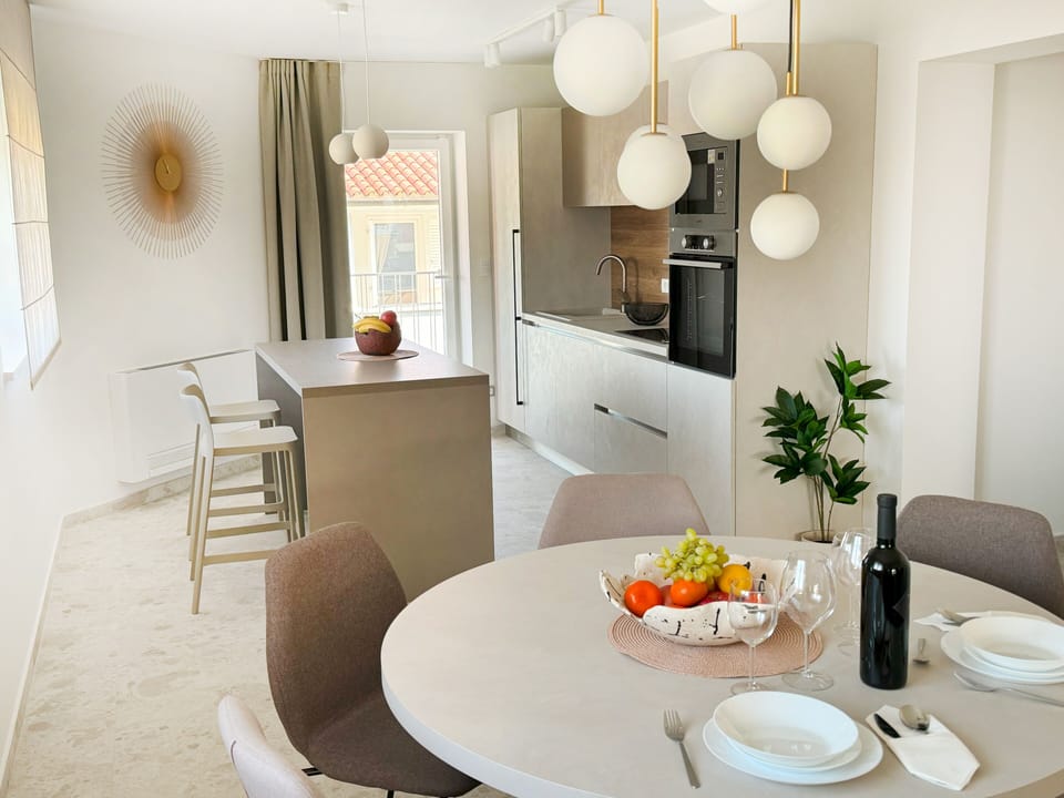 Superior Apartment, 2 Bedrooms, Balcony, Sea View | Private kitchen | Fridge, electric kettle, cleaning supplies
