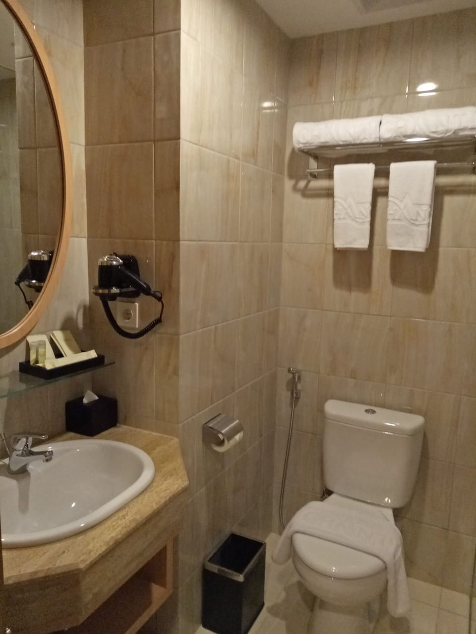 Shower, free toiletries, hair dryer, slippers