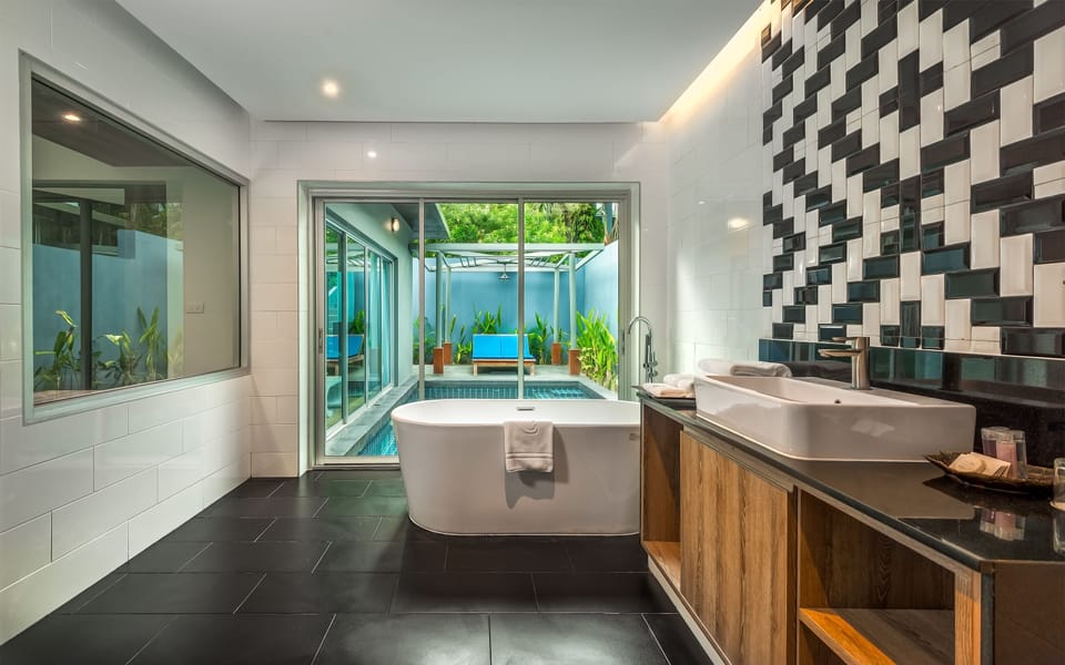 Premium One Bedroom Pool Villa  | Bathroom | Separate tub and shower, deep soaking tub, rainfall showerhead