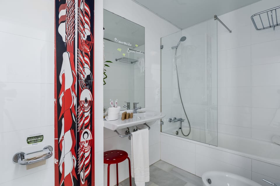 Eco-friendly toiletries, hair dryer, towels, soap