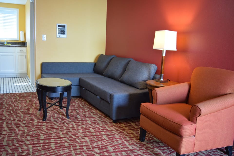 Deluxe Suite 2 King Beds Kitchenette No Pets | Living room | Flat-screen TV