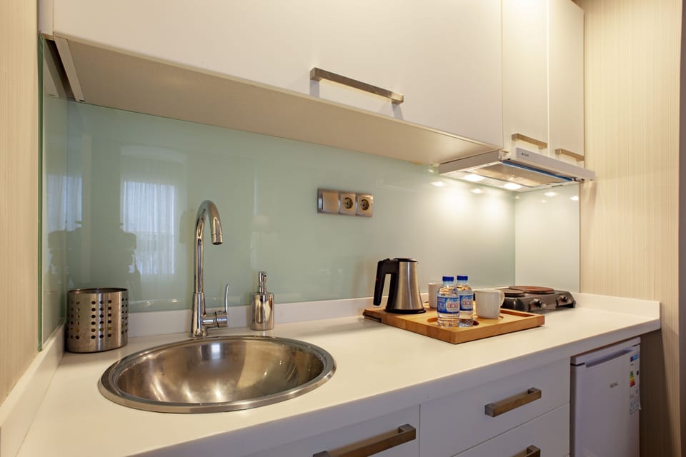 Fridge, electric kettle