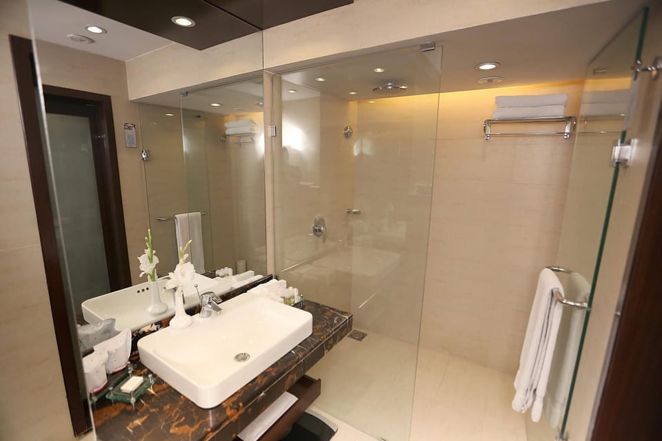 Business Room, 1 King Bed, Smoking | Bathroom | Rainfall showerhead, designer toiletries, hair dryer, bathrobes