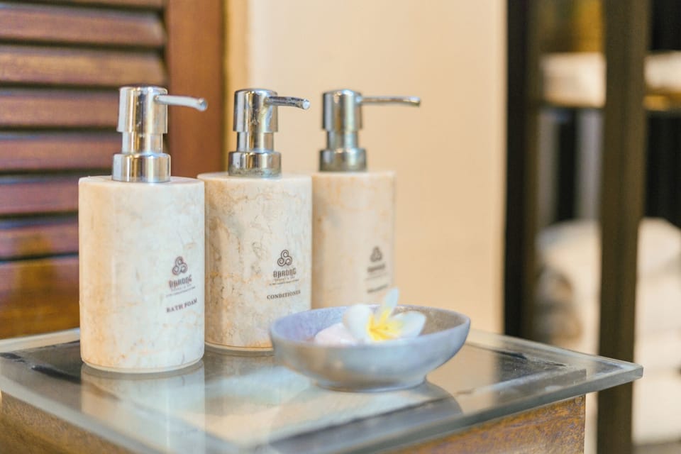 Rainfall showerhead, free toiletries, hair dryer, bathrobes