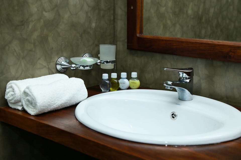 Shower, free toiletries, towels
